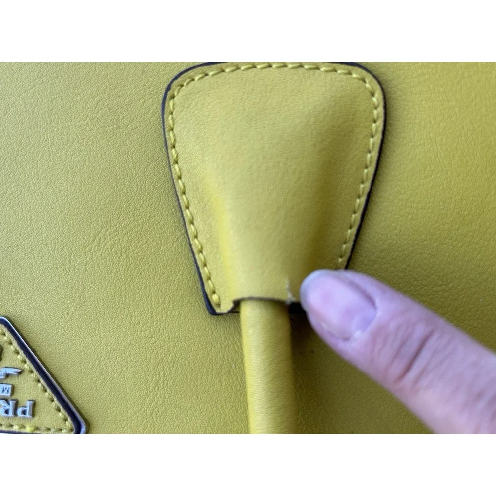 Prada Vitello Daino Yellow Leather Double Zip Tote Satchel Handbag
